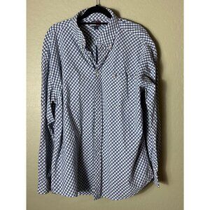 Tommy Hilfiger Blue White Checkered Button Shirt SZ XXL Long Sleeve